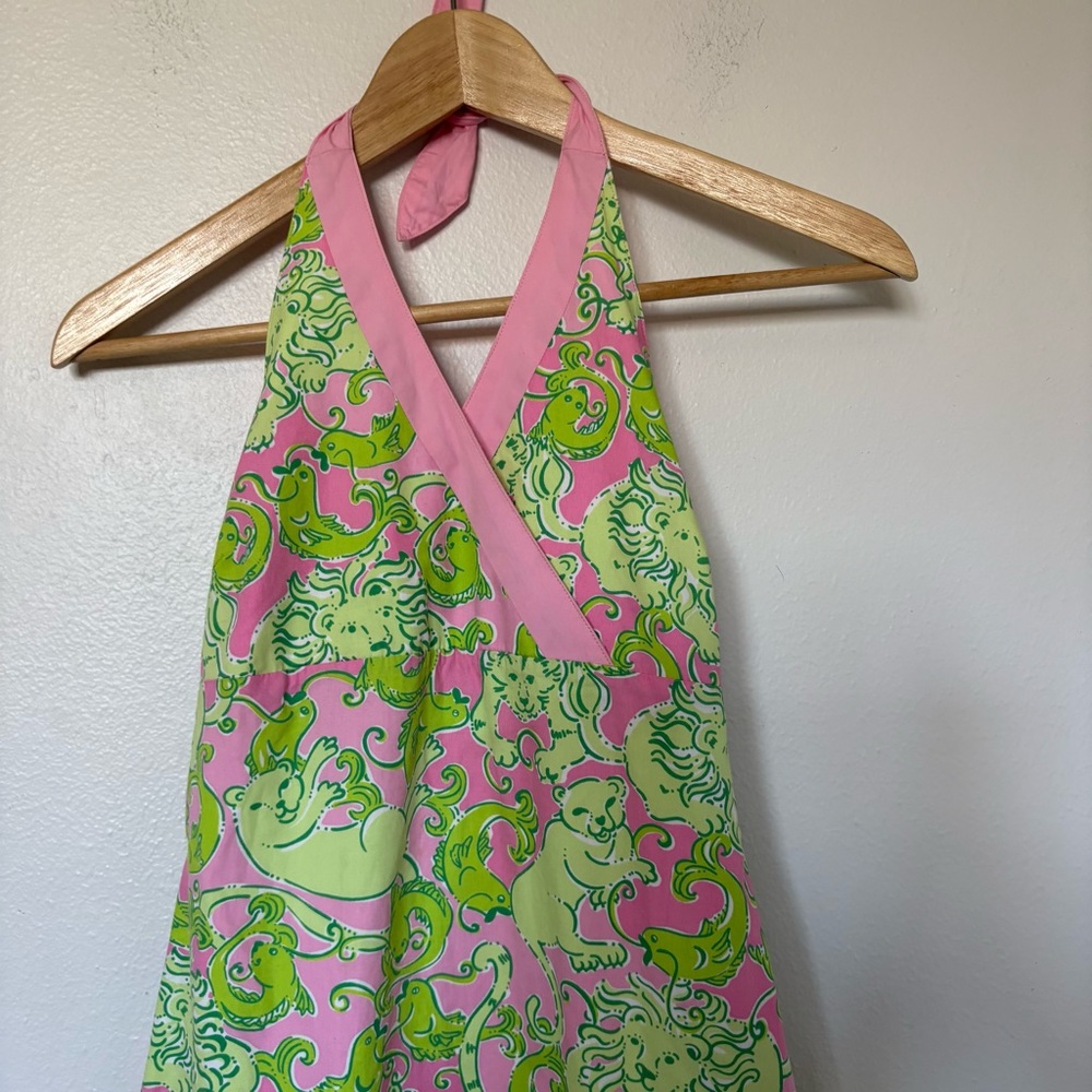 Lilly Pulitzer VTG Vintage‎ Girl’s Halter Dress Pink Green Smocked Size 12 - Picture 2 of 10